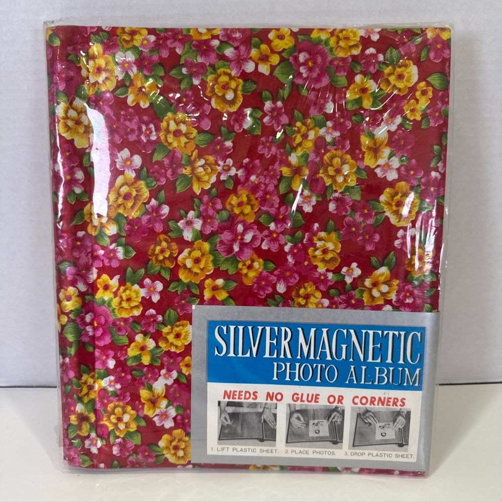 VTG Silver Port Magnetic Fabric Photo Album Flowers Mod JAPAN NEW 11.5 X 8.5